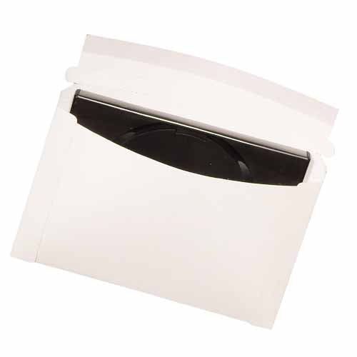 Mailer for DVD album 25 point white chipboard – peel & seal closure and tear-open strip