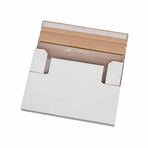 Heavy duty fold up mailer for DVD albums with peel & seal and tear open strip