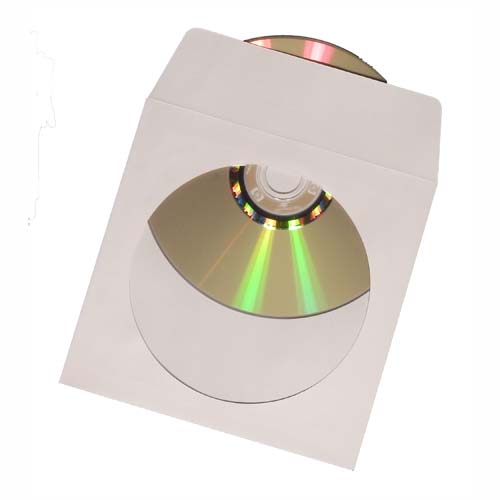 Single paper CD/DVD sleeve with flap and polypropylene window (white, black, color)
